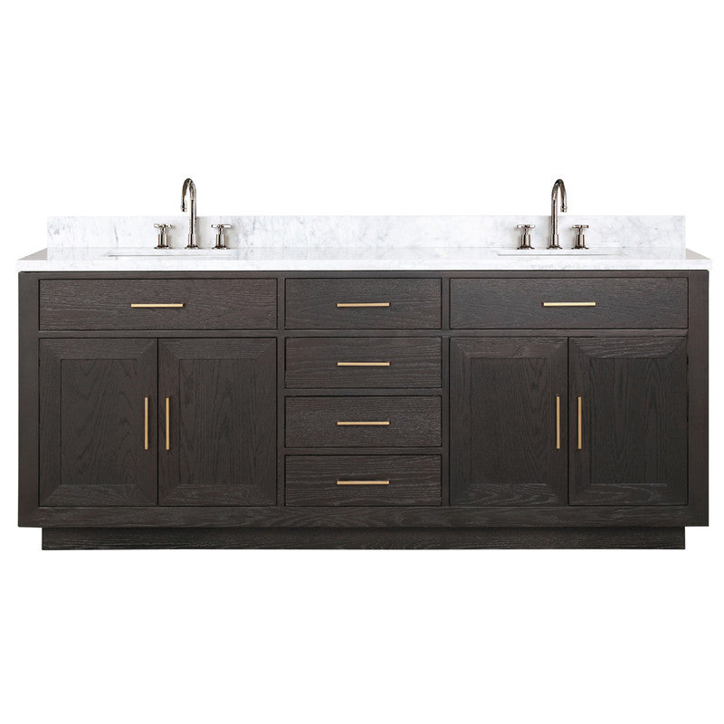 Lexora Abbey 80 in W x 22 in D Double Bath Vanity, Carrara Marble Top, and Faucet Set