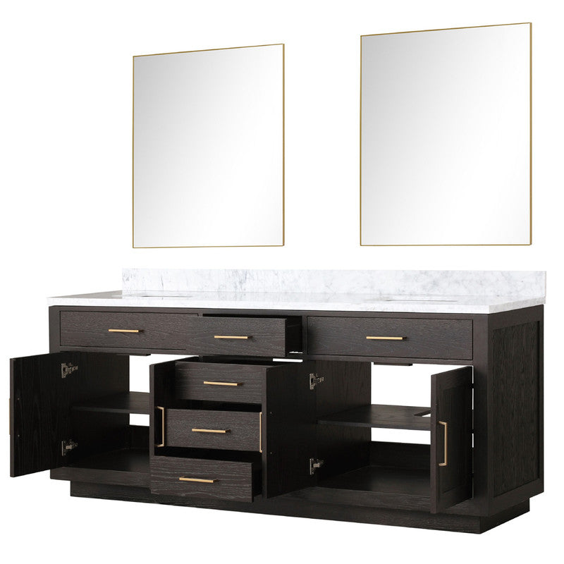 Lexora Abbey 80 in W x 22 in D Double Bath Vanity, Carrara Marble Top, and 36 in Mirrors