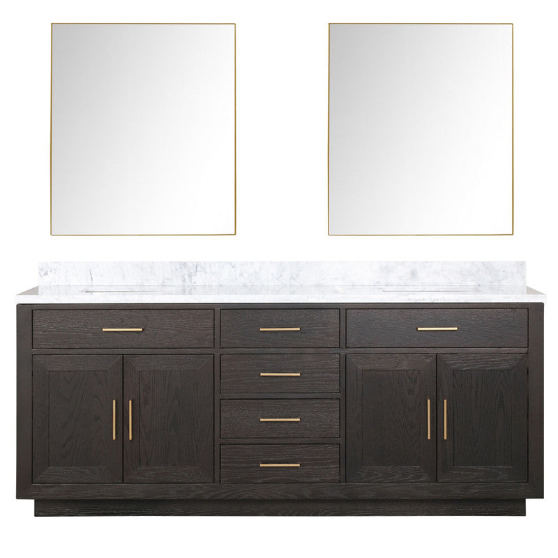 Lexora Abbey 80 in W x 22 in D Double Bath Vanity, Carrara Marble Top, and 36 in Mirrors