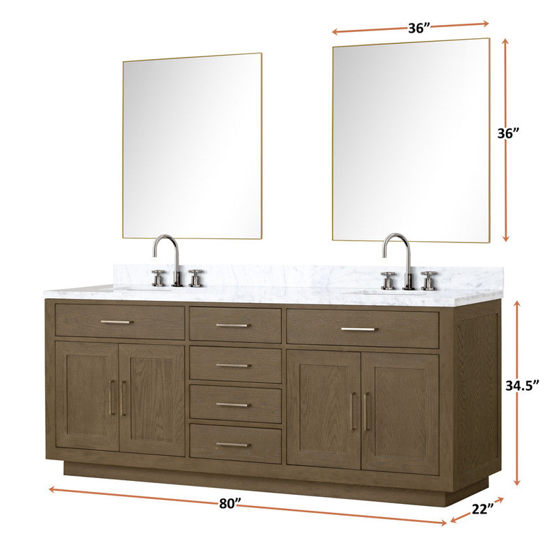 Lexora Abbey 80 in W x 22 in D Double Bath Vanity and Carrara Marble Top