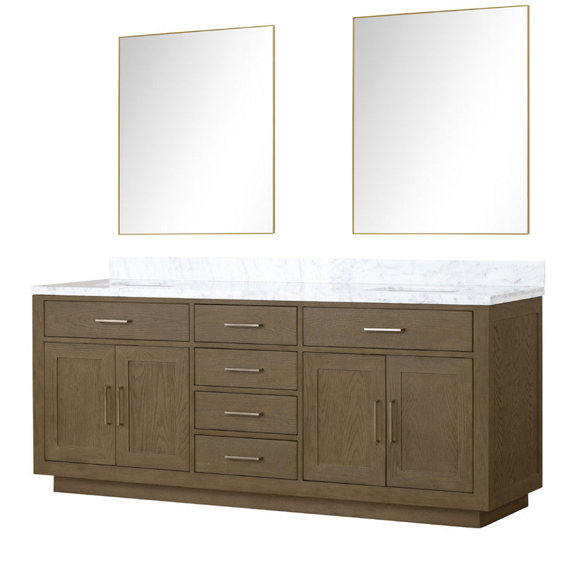 Lexora Abbey 80 in W x 22 in D Double Bath Vanity, Carrara Marble Top, and 36 in Mirrors