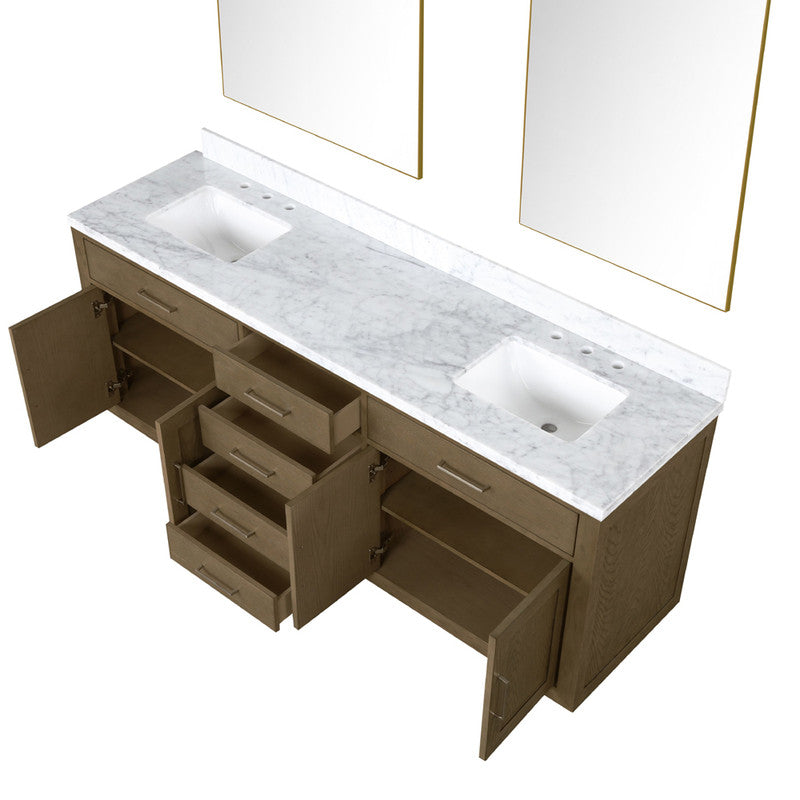 Lexora Abbey 80 in W x 22 in D Double Bath Vanity, Carrara Marble Top, and 36 in Mirrors