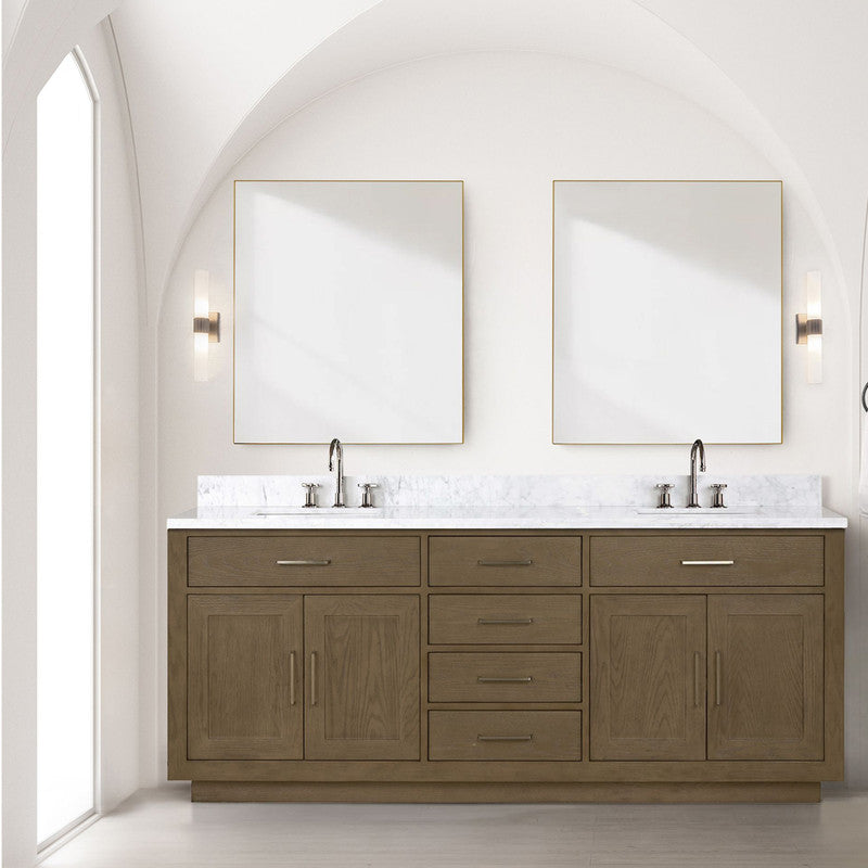 Lexora Abbey 80 in W x 22 in D Double Bath Vanity, Carrara Marble Top, and 36 in Mirrors