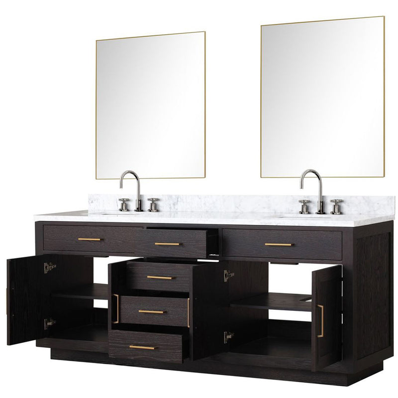 Lexora Abbey 80" W x 22" D Double Bath Vanity Carrara Marble Top with Faucet Set and 36"Mirrors