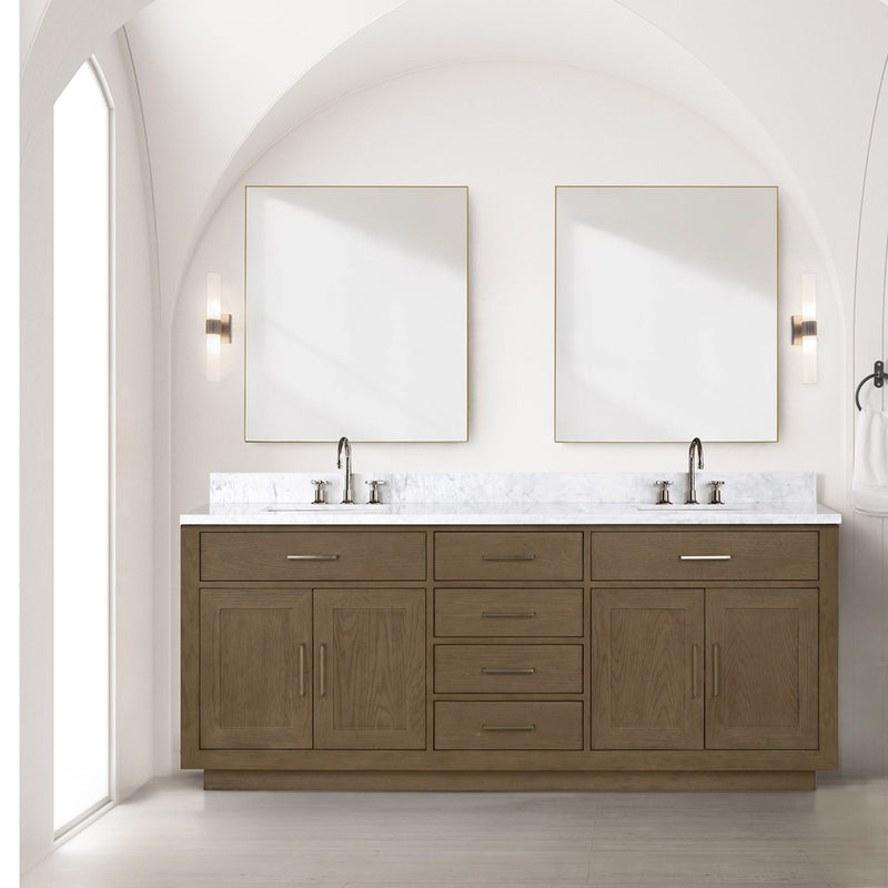 Lexora Abbey 80" W x 22" D Double Bath Vanity Carrara Marble Top with Faucet Set and 36"Mirrors