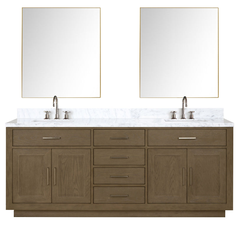 Lexora Abbey 80" W x 22" D Double Bath Vanity Carrara Marble Top with Faucet Set and 36"Mirrors