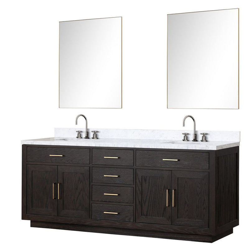 Lexora Abbey 84" W x 22" D Double Bath Vanity Carrara Marble Top with Faucet Set and 36" Mirrors