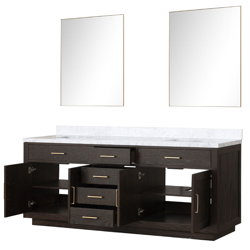 Lexora Abbey 84" W x 22" D Double Bath Vanity Carrara Marble Top and 36" Mirrors