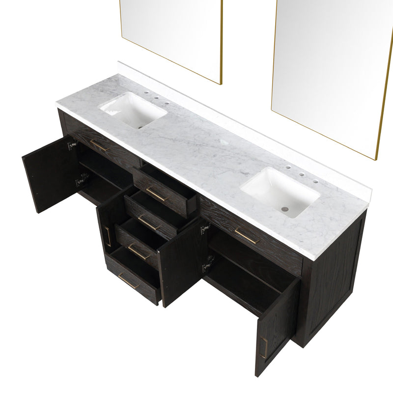 Lexora Abbey 84" W x 22" D Double Bath Vanity Carrara Marble Top and 36" Mirrors