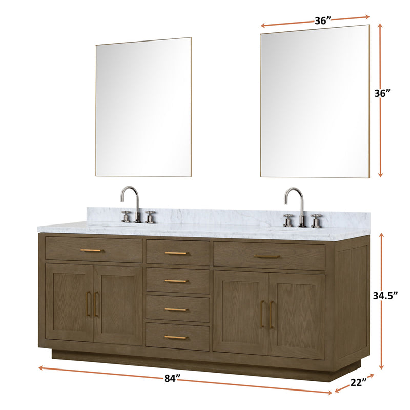 Lexora Abbey 84" W x 22" D Double Bath Vanity and Carrara Marble Top