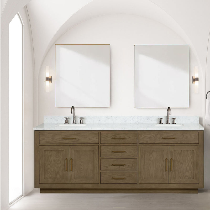 Lexora Abbey 84" W x 22" D Double Bath Vanity Carrara Marble Top with Faucet Set and 36" Mirrors