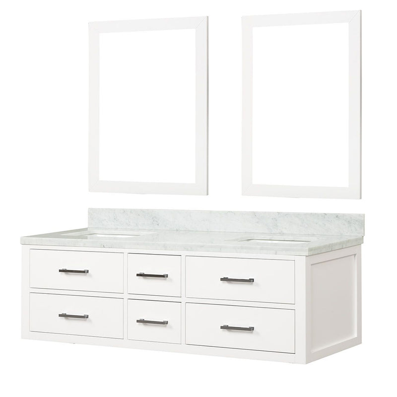 Lexora Castor 60" W x 22" D Double Bath Vanity Carrara Marble Top and 28" Mirrors