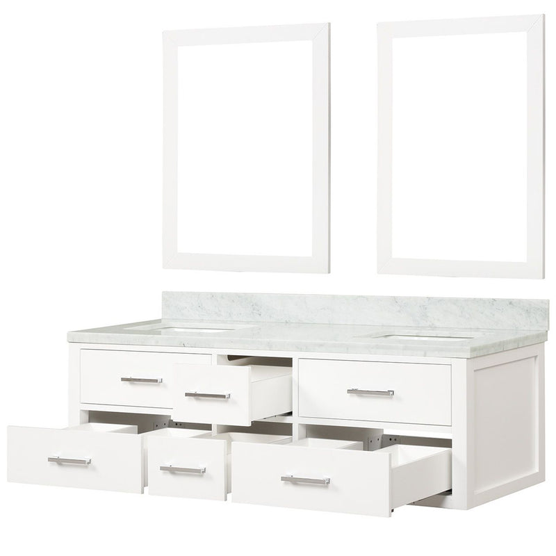 Lexora Castor 60" W x 22" D Double Bath Vanity Carrara Marble Top and 28" Mirrors