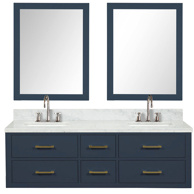 Lexora Castor 60" W x 22" D Double Bath Vanity Carrara Marble Top with Faucet Set and 28" Mirrors