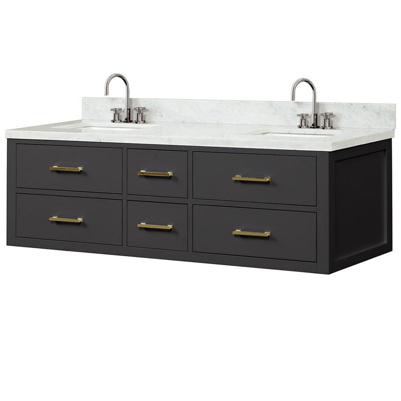 Lexora Castor 60" W x 22" D Double Bath Vanity Carrara Marble Top With Faucet Set