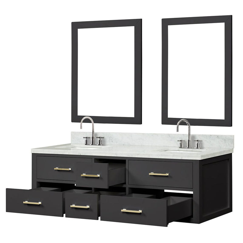 Lexora Castor 60" W x 22" D Double Bath Vanity Carrara Marble Top with Faucet Set and 28" Mirrors