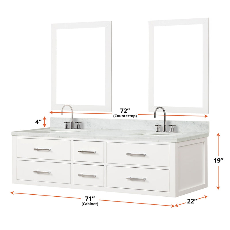 Lexora Castor 72" W x 22" D Black Double Bath Vanity Carrara Marble Top with Faucet Set and 34" Mirrors