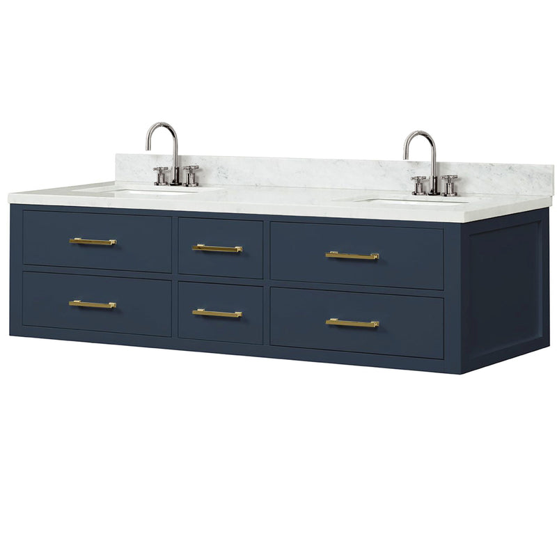 Lexora Castor 72" W x 22" D Black Double Bath Vanity Carrara Marble Top with Faucet Set