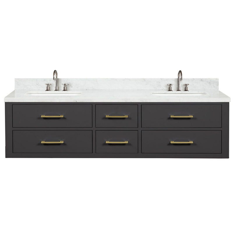 Lexora Castor 72" W x 22" D Black Double Bath Vanity Carrara Marble Top with Faucet Set