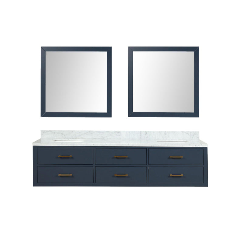 Lexora Castor 80" W x 22" D Black Double Bath Vanity Carrara Marble Top and 36" Mirrors