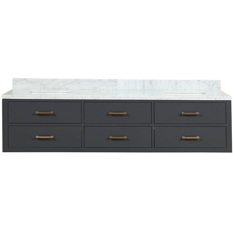 Lexora Castor 80" W x 22" D Black Double Bath Vanity and Carrara Marble Top