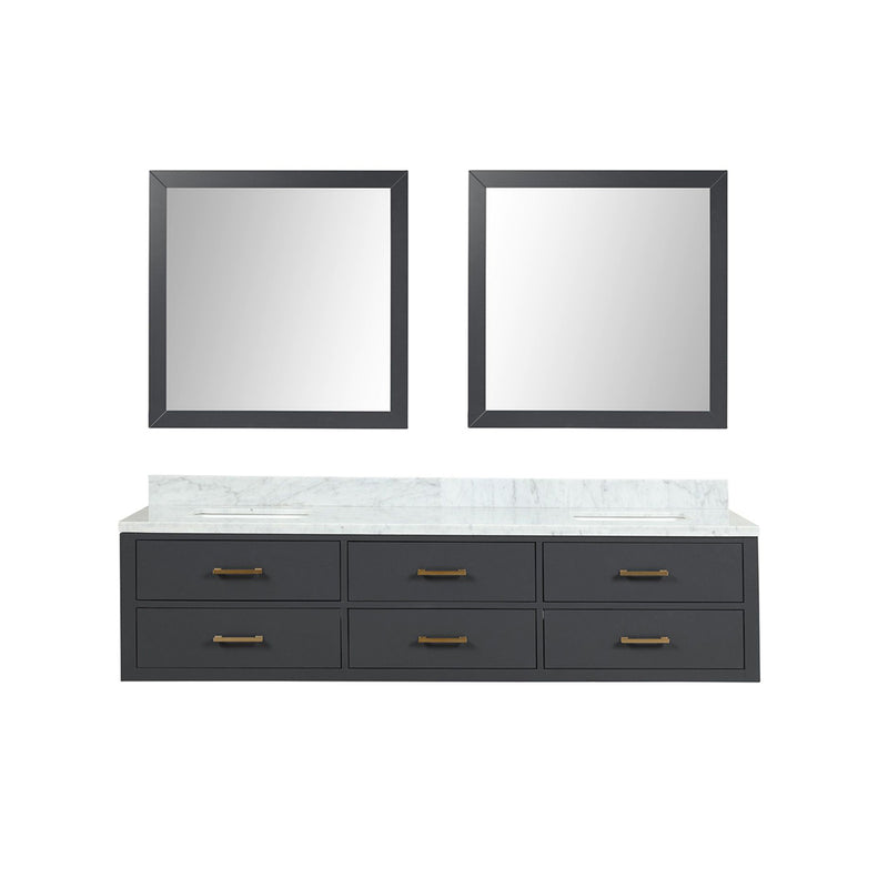 Lexora Castor 80" W x 22" D Black Double Bath Vanity Carrara Marble Top and 36" Mirrors