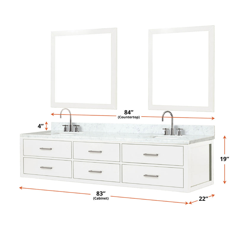 Lexora Castor 84" W x 22" D Black Double Bath Vanity Carrara Marble Top with Faucet Set and 36" Mirrors