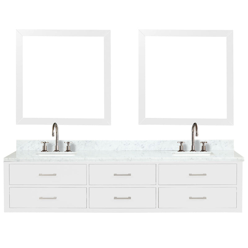 Lexora Castor 84" W x 22" D Black Double Bath Vanity Carrara Marble Top with Faucet Set and 36" Mirrors