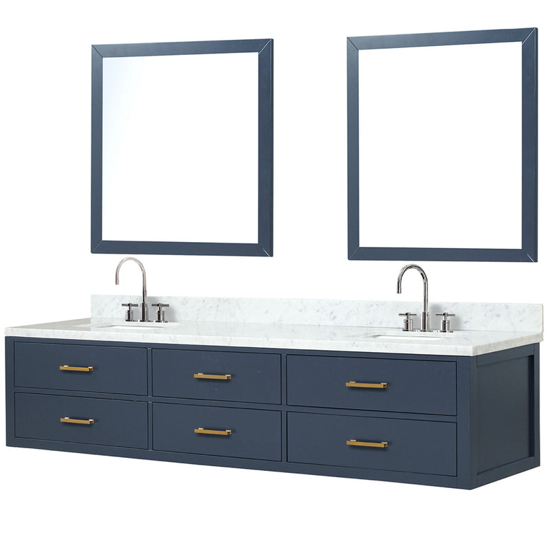 Lexora Castor 84" W x 22" D Black Double Bath Vanity Carrara Marble Top with Faucet Set and 36" Mirrors