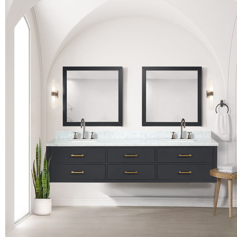 Lexora Castor 84" W x 22" D Black Double Bath Vanity Carrara Marble Top with Faucet Set