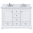 Lexora Dukes 48" W x 22" D White Double Bath Vanity Carrara Marble Top with Faucet Set