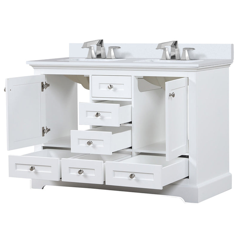 Lexora Dukes 48" W x 22" D White Bath Vanity Quartz Top with Faucet Set