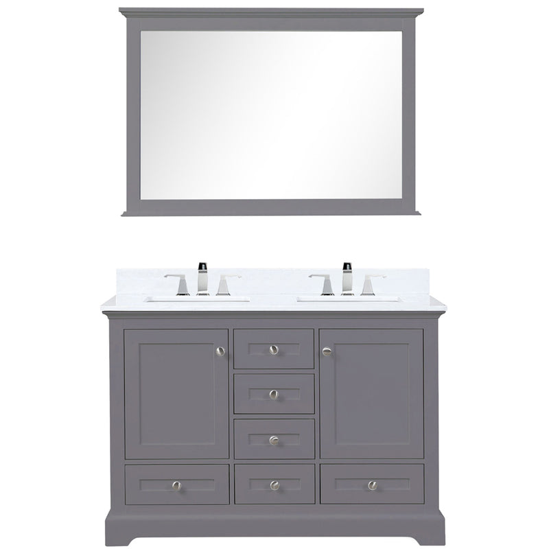 Lexora Dukes 48" W x 22" D Dark Grey Bath Vanity Cultured Marble Top with Faucet Set and 46" Mirror