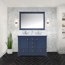 Lexora Dukes 48" W x 22" D Navy Blue Double Bath Vanity Carrara Marble Top with Faucet Set