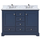 Lexora Dukes 48" W x 22" D Navy Blue Double Bath Vanity Carrara Marble Top with Faucet Set