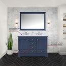 Lexora Dukes 48" W x 22" D Navy Blue Bath Vanity Cultured Marble Top with Faucet Set and 46" Mirror