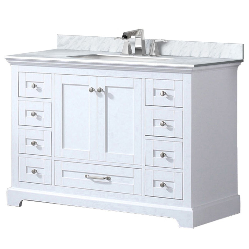 Lexora Dukes 48" W x 22" D White Double Bath Vanity Carrara Marble Top with Faucet Set