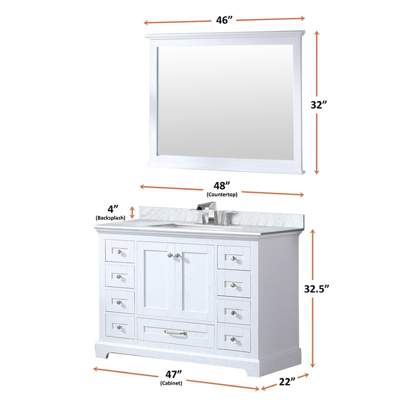 Lexora Dukes 48" W x 22" D White Double Bath Vanity Carrara Marble Top with Faucet Set