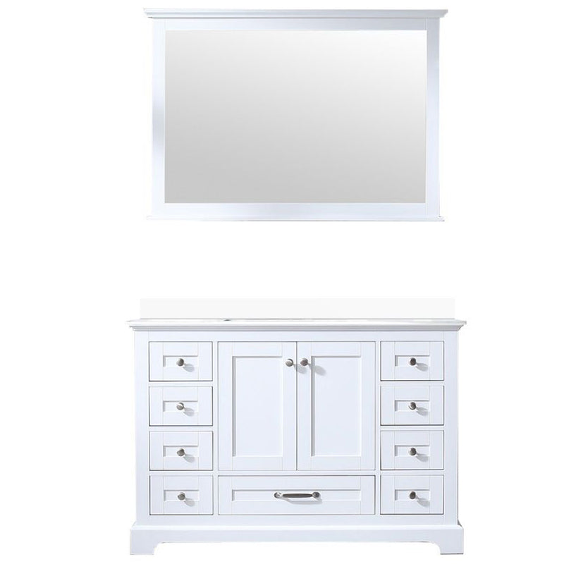 Lexora Dukes 48" W x 22" D White Bath Vanity Cultured Marble Top and 46" Mirror