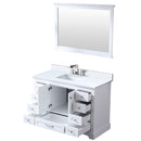 Lexora Dukes 48" W x 22" D White Bath Vanity Cultured Marble Top with Faucet Set and 46" Mirror