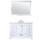 Lexora Dukes 48" W x 22" D White Bath Vanity Cultured Marble Top with Faucet Set and 46" Mirror