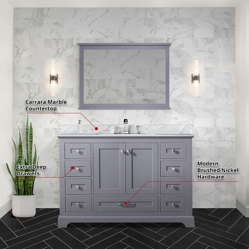 Lexora Dukes 48" W x 22" D Dark Grey Bath Vanity Carrara Marble Top with Faucet Set