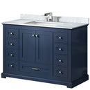 Lexora Dukes 48" W x 22" D Navy Blue Double Bath Vanity Carrara Marble Top with Faucet Set