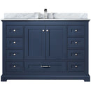 Lexora Dukes 48" W x 22" D Navy Blue Double Bath Vanity Carrara Marble Top with Faucet Set