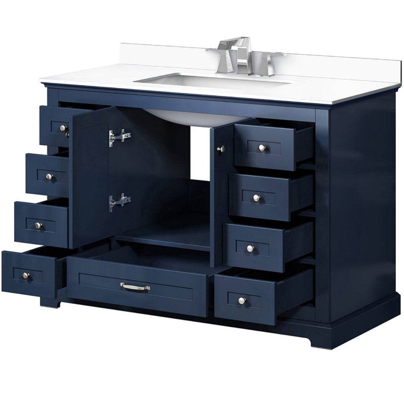 Lexora Dukes 48" W x 22" D Navy Blue Bath Vanity Quartz Top with Faucet Set