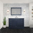 Lexora Dukes 48" W x 22" D Navy Blue Bath Vanity Cultured Marble Top with Faucet Set and 46" Mirror