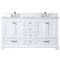 Lexora Dukes 60" W x 22" D White Double Bath Vanity Carrara Marble Top with Faucet Set