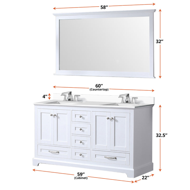 Lexora Dukes 60" W x 22" D White Double Bath Vanity and Carrara Marble Top