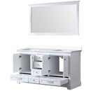 Lexora Dukes 60" W x 22" D White Double Bath Vanity Carrara Marble Top and 58" Mirror