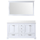 Lexora Dukes 60" W x 22" D White Double Bath Vanity Carrara Marble Top and 58" Mirror